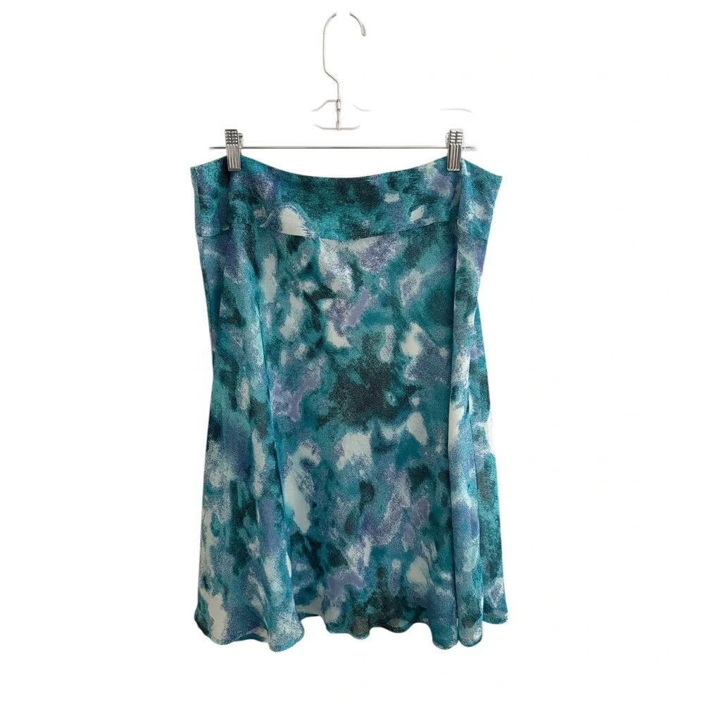Cato‎ Skirt Womens 14 Blue Teal Abstract Flowy Flounce Hem Lined A-Line